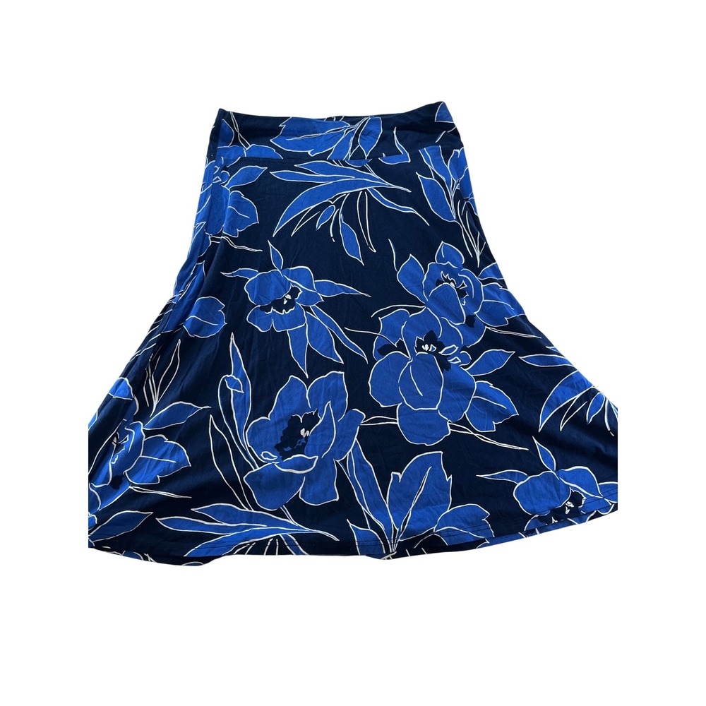 Chaps Womens XL Floral Print Navy Blue Maxi Skirt Flowy Knee‎ Length